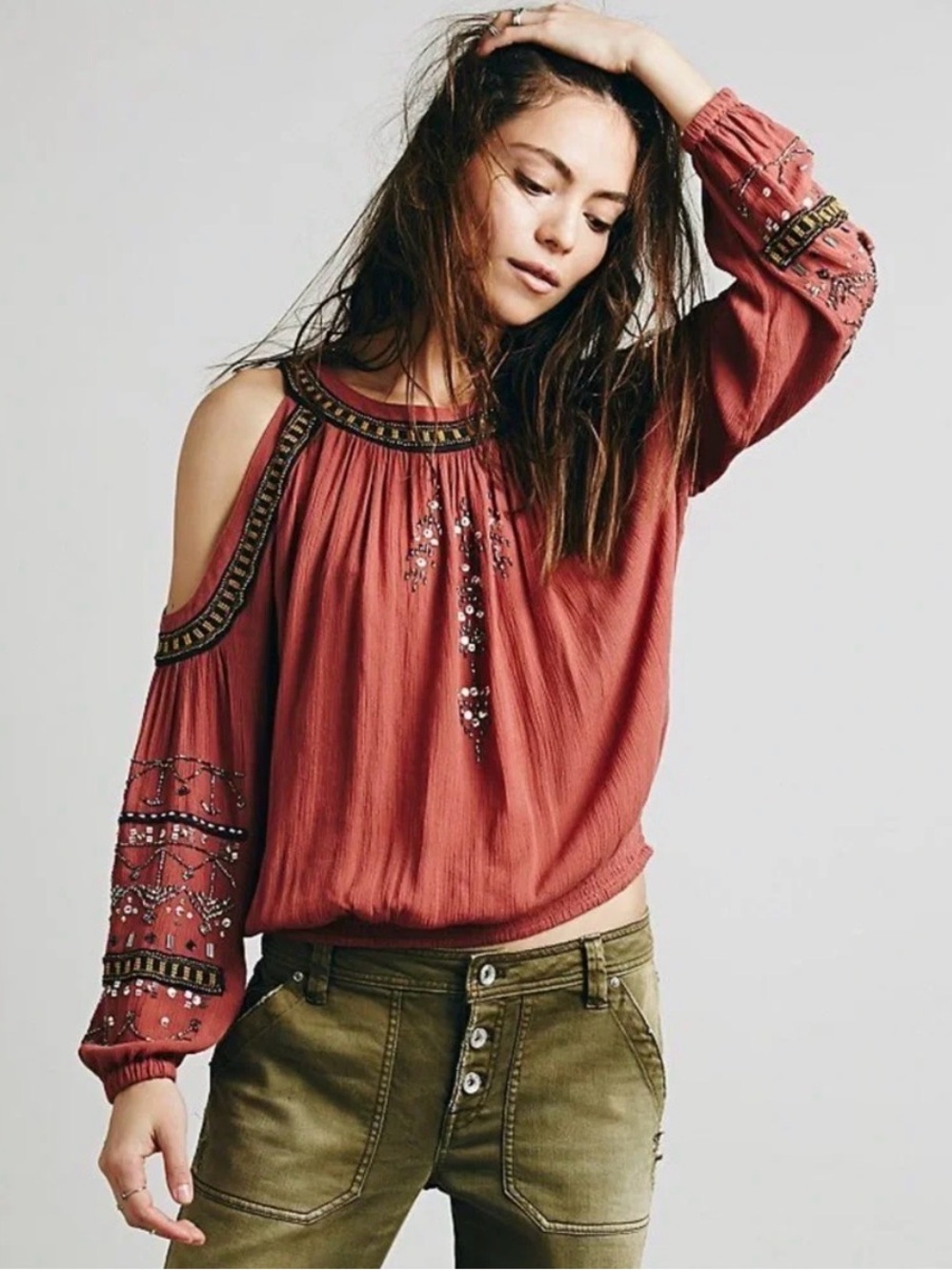 free people embellished beaded blouse vintage